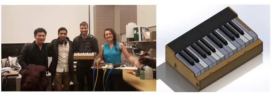 The team with the finished keyboard, next to the CAD model