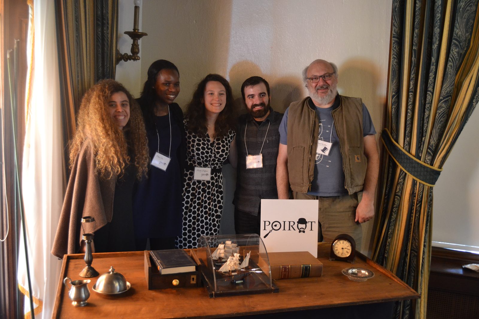 Team Poirot with the finished desk on site, with Prof. David Wallace at right